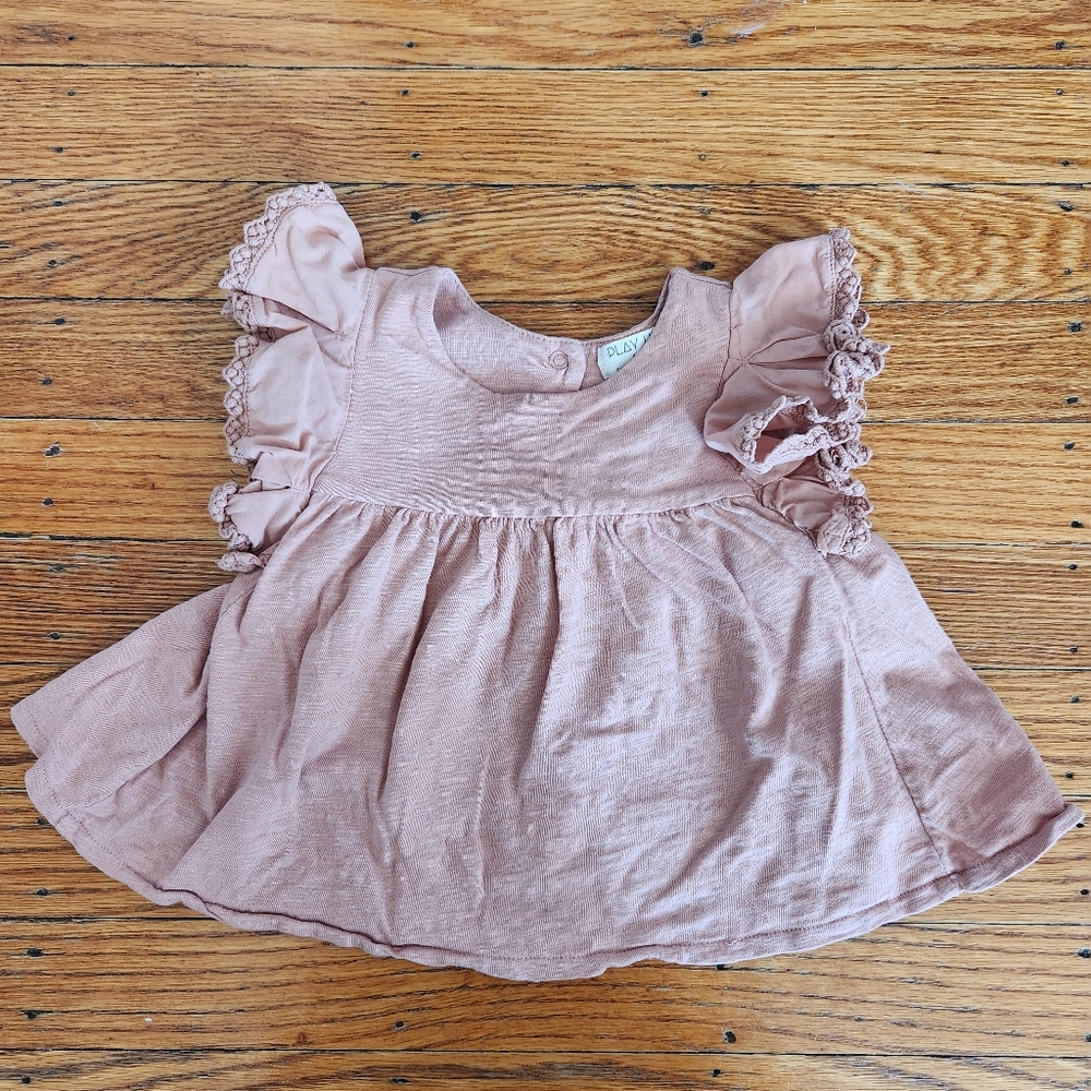 Play Up Swing Flutter Sleeve Eyelet Pink Top 6M Baby Girl